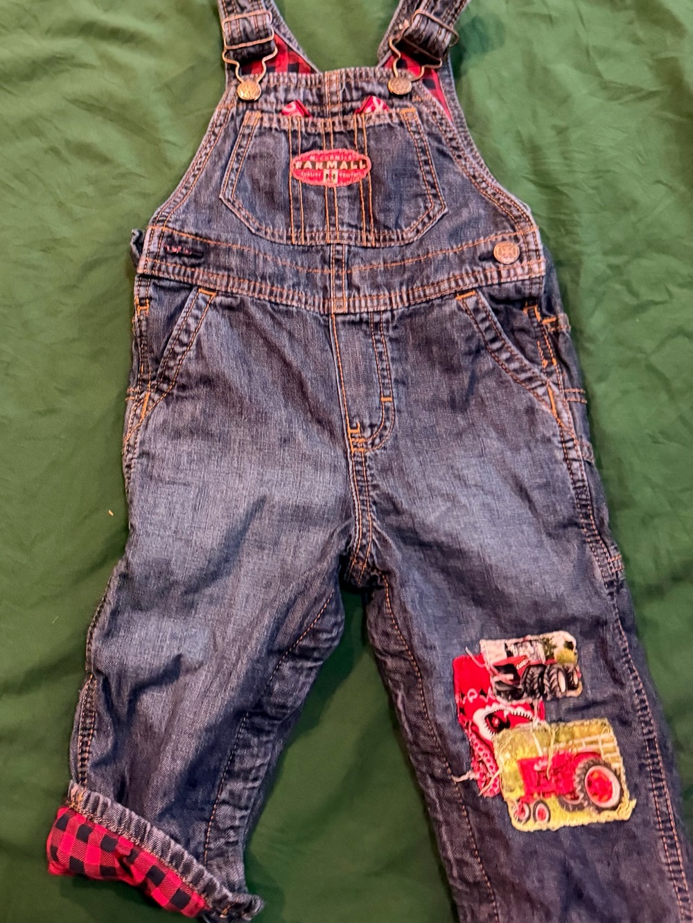 18 month - OshKosh B’Gosh - Denim Kids Overalls with Tractor Patch, Lined